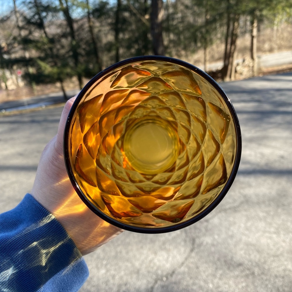 Rare* (individual) 20-24oz Amber Vintage Optic Illusion Anchor Hocking